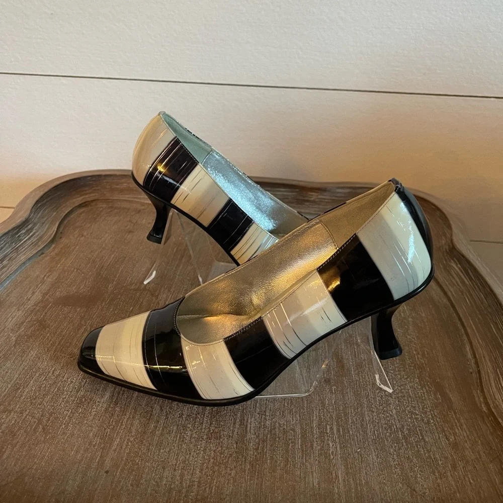Lily of Florence by Renzo Fontanelli Italian Vintage Black White Heels Size 6.5